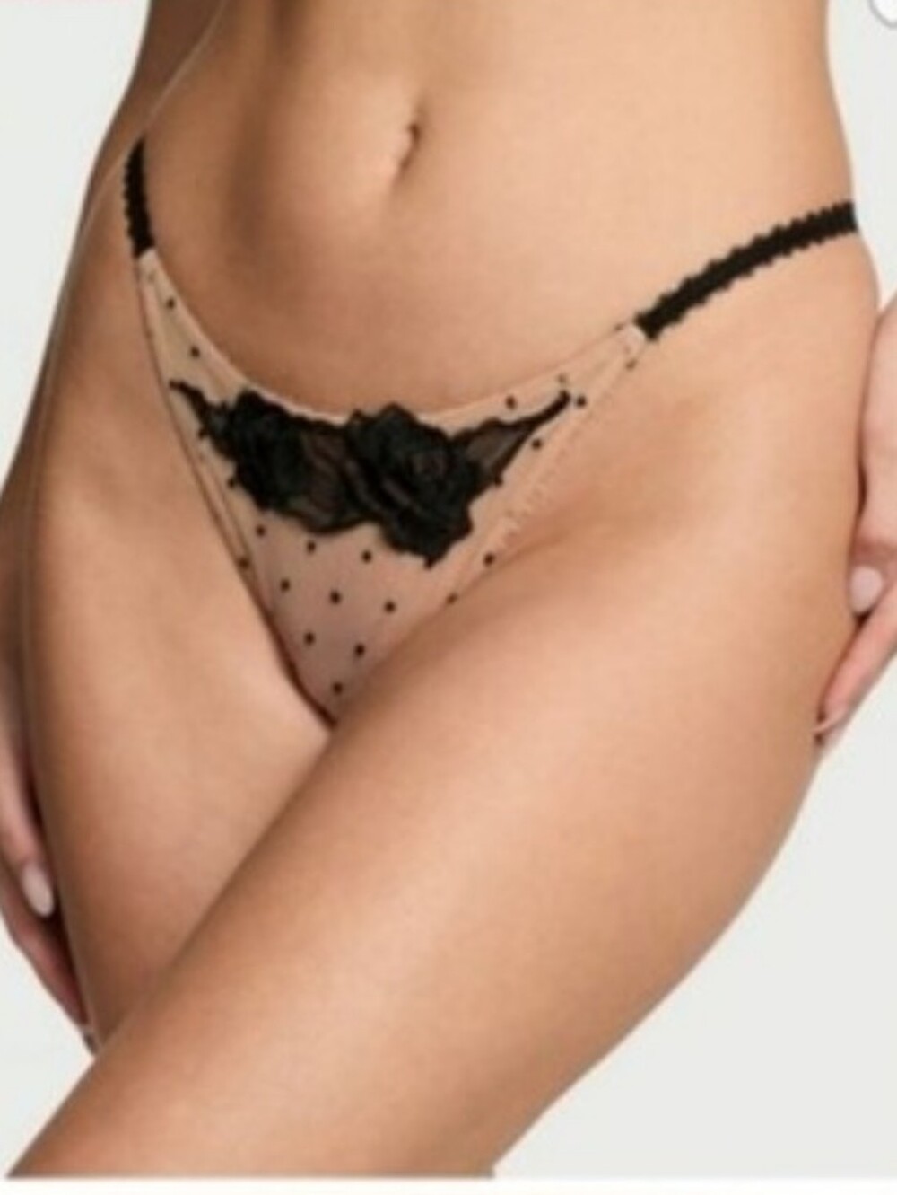 Victoria's Secret Very Sexy Sheer Rose Brazilian Panty XLARGE BEIGE AND BLACK